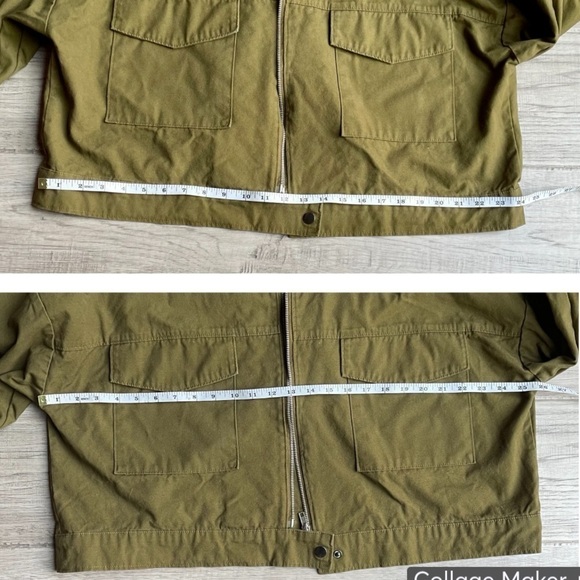 JustFab Canvas Cropped Jacket Balloon Sleeve Olive Green Boxy Cargo Like SZ XXL - Picture 14 of 16